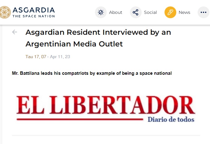Una nota de El libertador hizo eco en Asgardia, la primera nación espacial