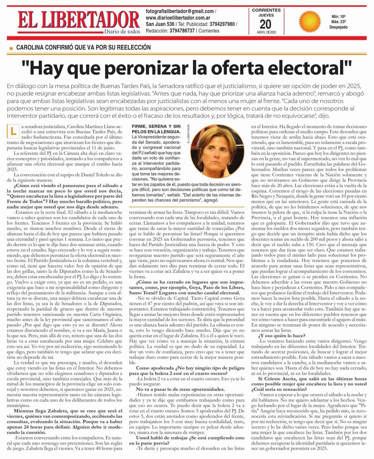 Tapa y Contratapa 20 de abril de 2023