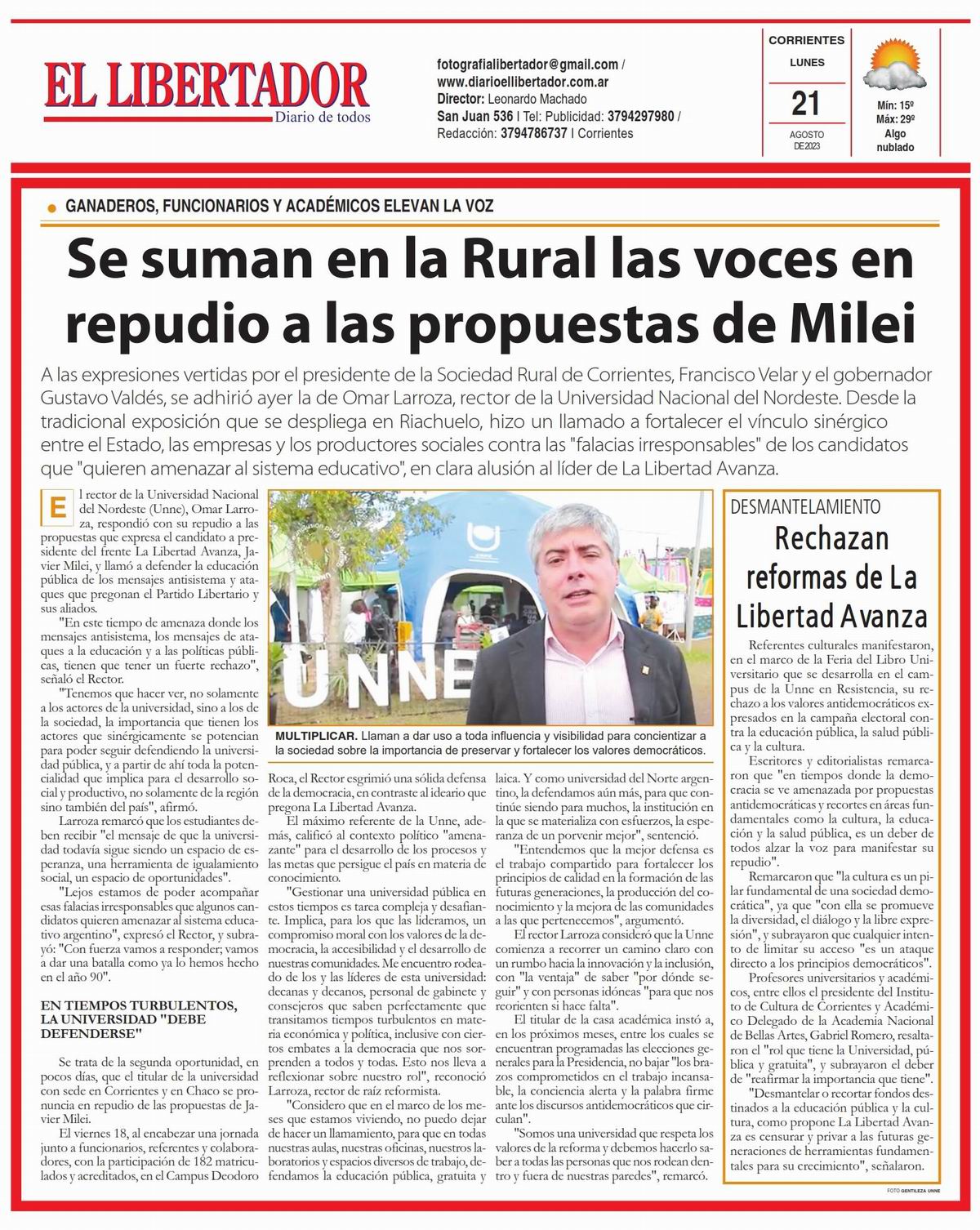 Tapa y Contratapa 21 de agosto de 2023