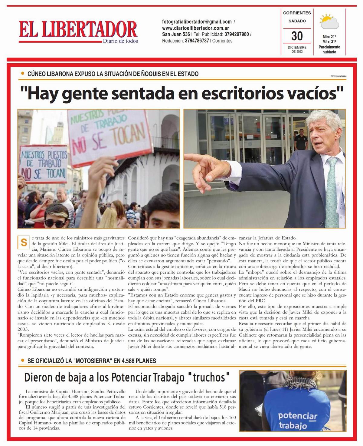 Tapa y Contratapa 30 de diciembre de 2023