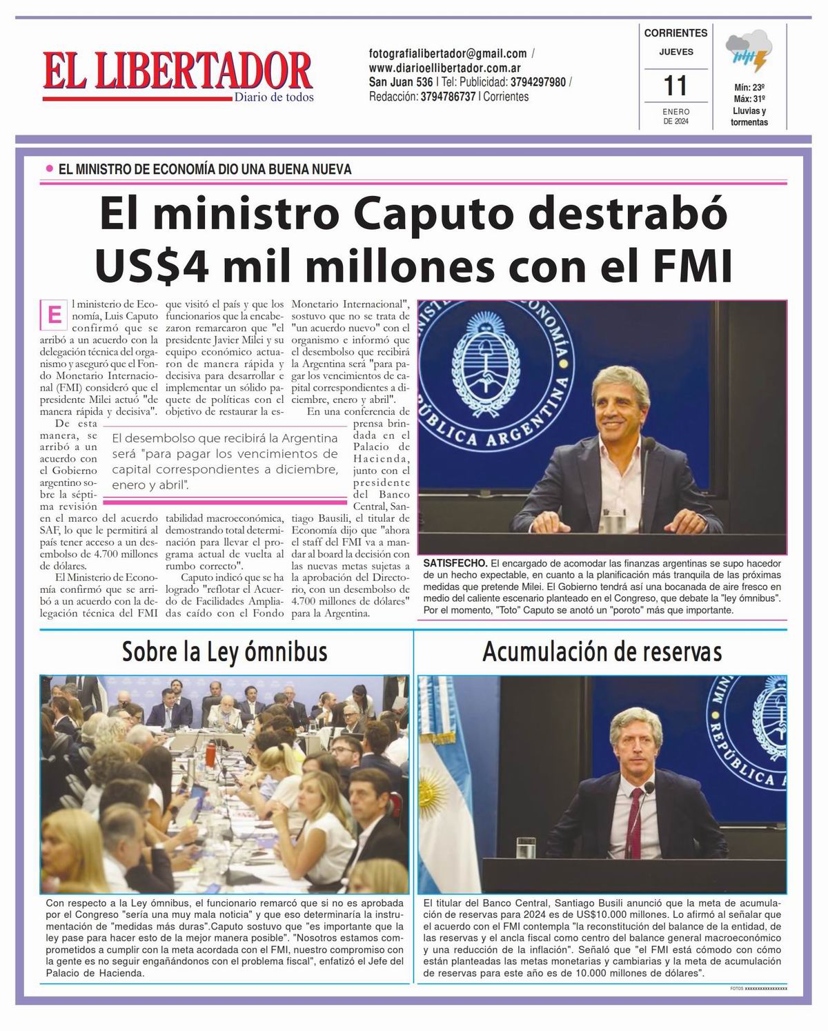 Tapa y Contratapa 11 de enero de 2024