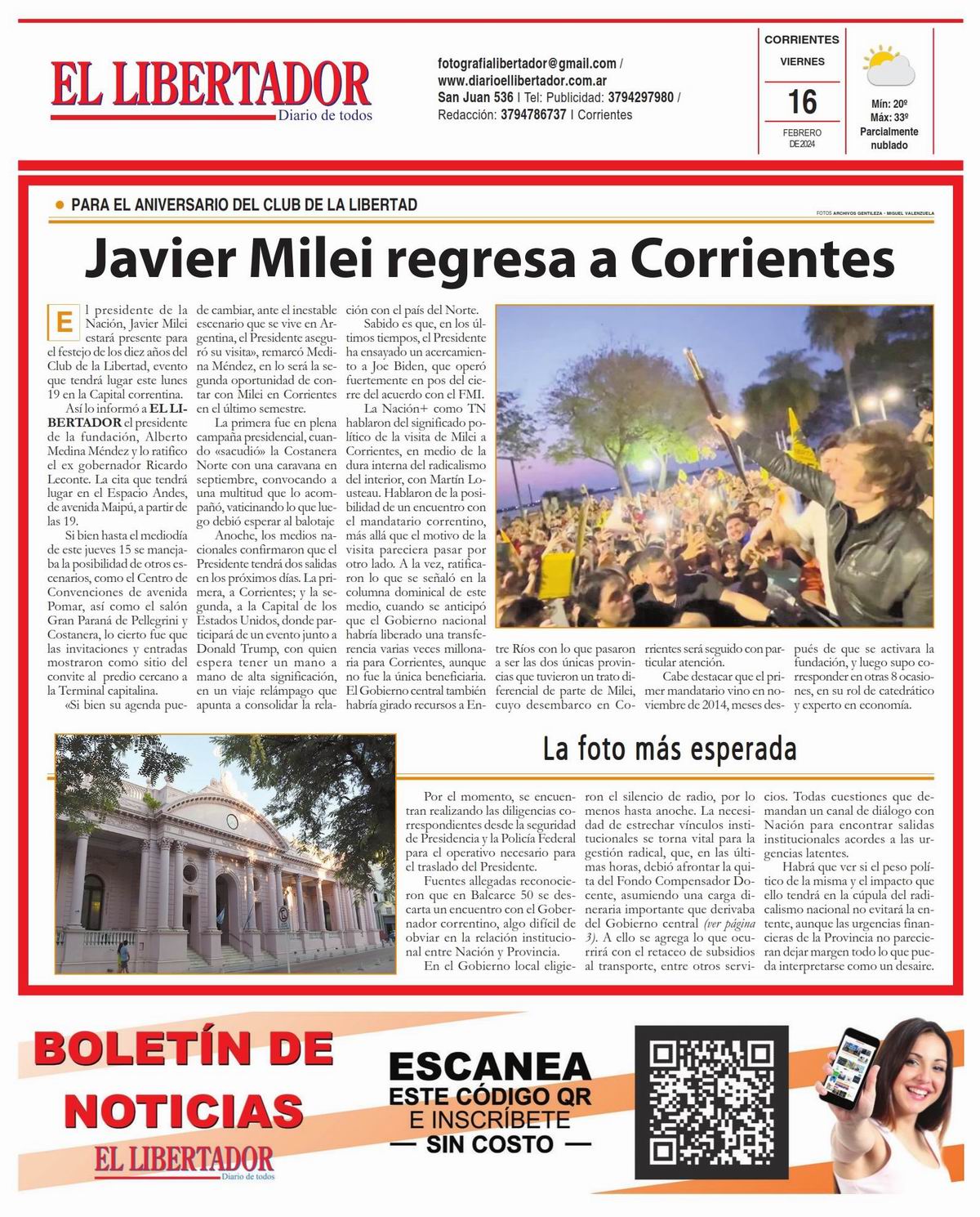 Tapa y Contratapa 16 de febrero de 2024