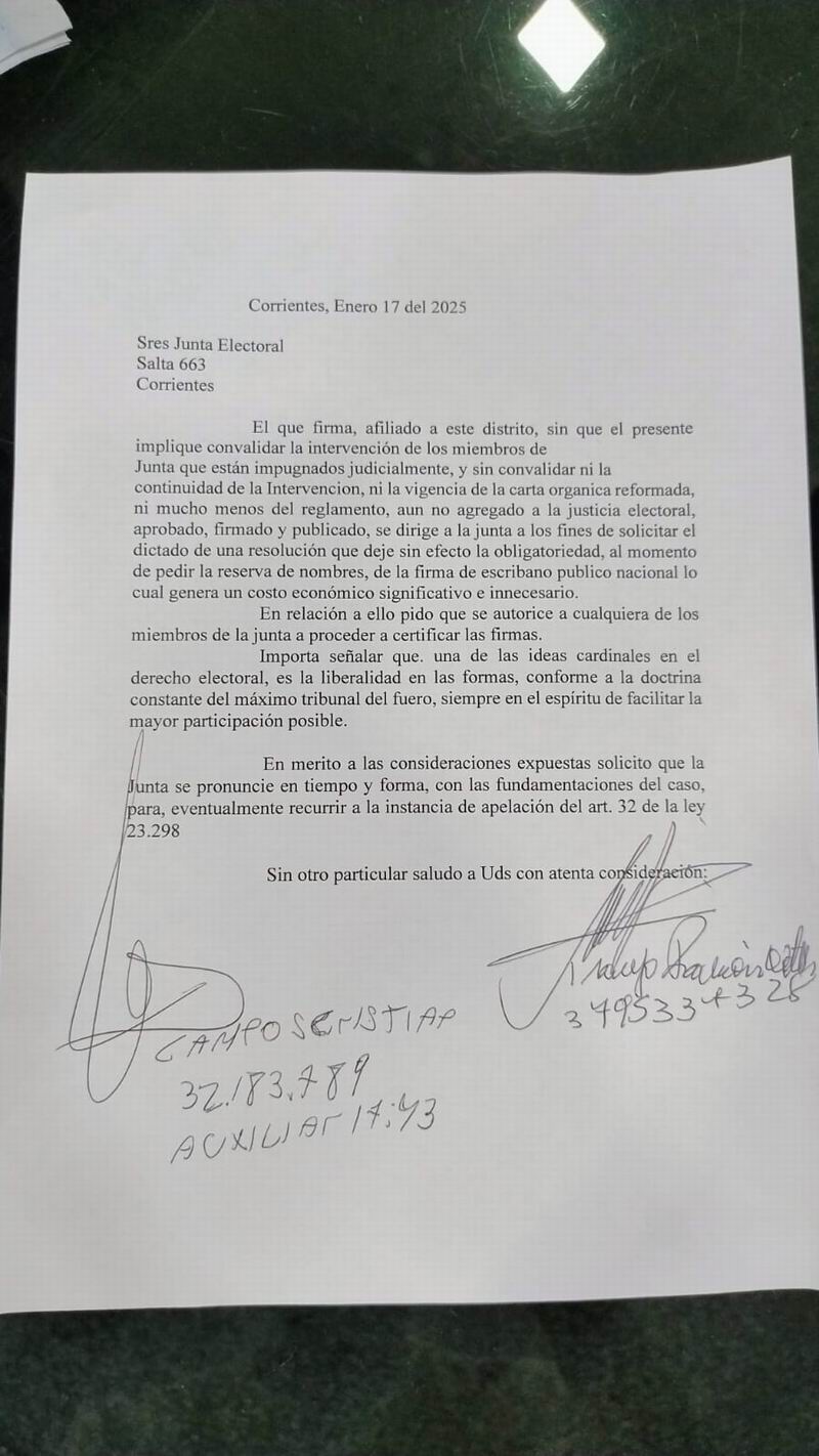 Walter Araujo solicita la revisión de requisitos en la Junta Electoral del PJ