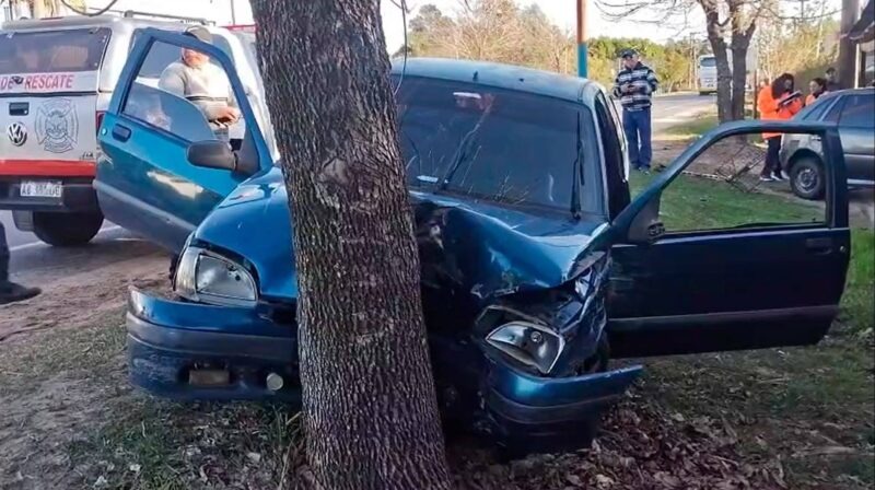 Una falla mecánica casi termina en tragedia: auto chocó contra un árbol
