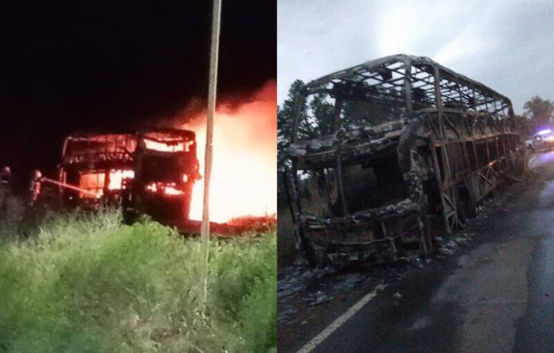 Un colectivo terminó calcinado en la Ruta 14