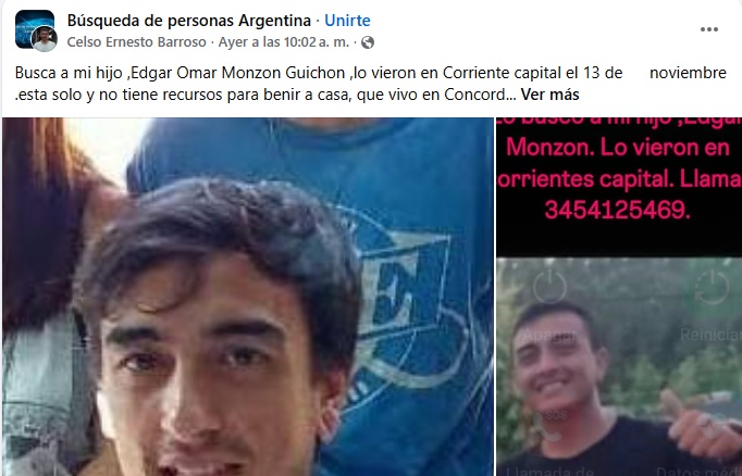 Lo vieron en Corrientes: un vecino de Concordia pide ayuda para encontrar a su hijo
