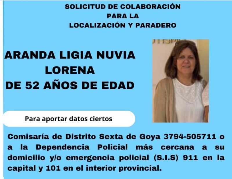 Lo último: desesperada búsqueda de una mujer que desapareció en Goya