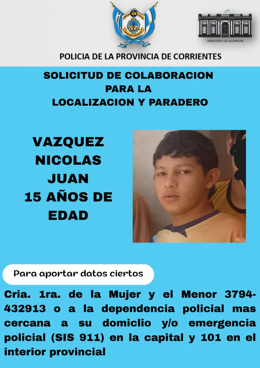 Buscan a un adolescente de 15 años ausentado del Pediátrico Juan Pablo II