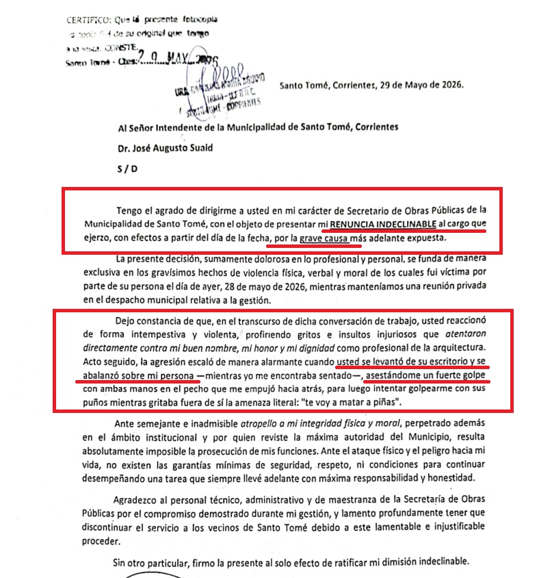 Escándalo en Santo Tomé: renuncia y una denuncia penal contra Suaid