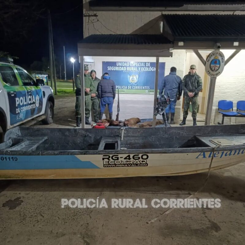 La Policía Rural sorprendió a dos cazadores con cinco carpinchos faenados en la Reserva Isoró