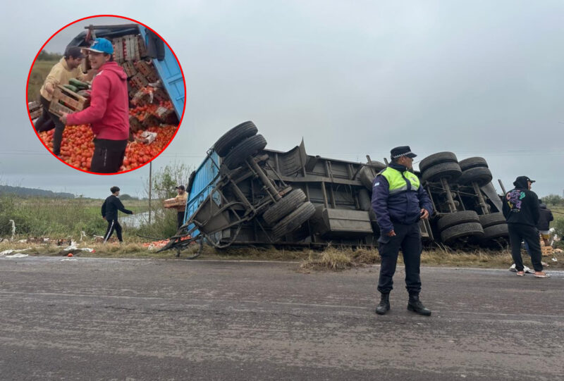 Esquina: volcó camión con verduras en la Ruta 12