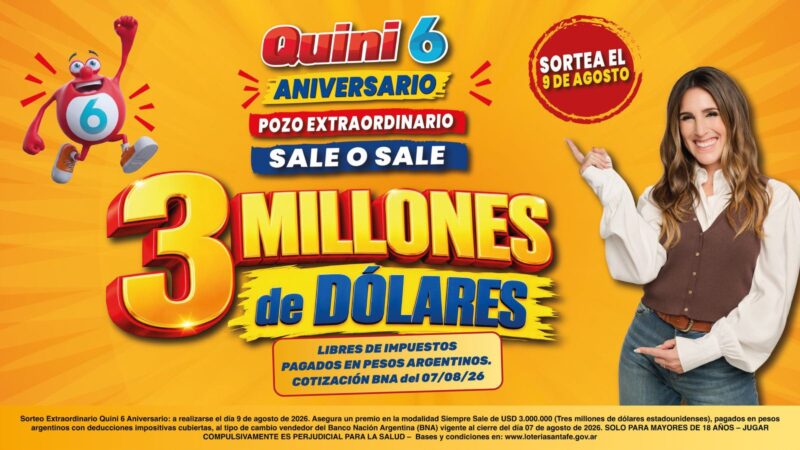 Quini 6 por su aniversario pone en juego el equivalente a 3 millones de dólares