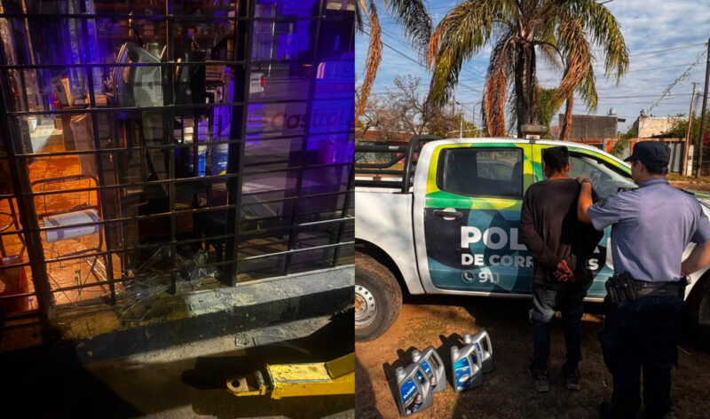 Destrozó la vidriera de un lubricentro y lo atraparon con los bidones de aceite en las manos